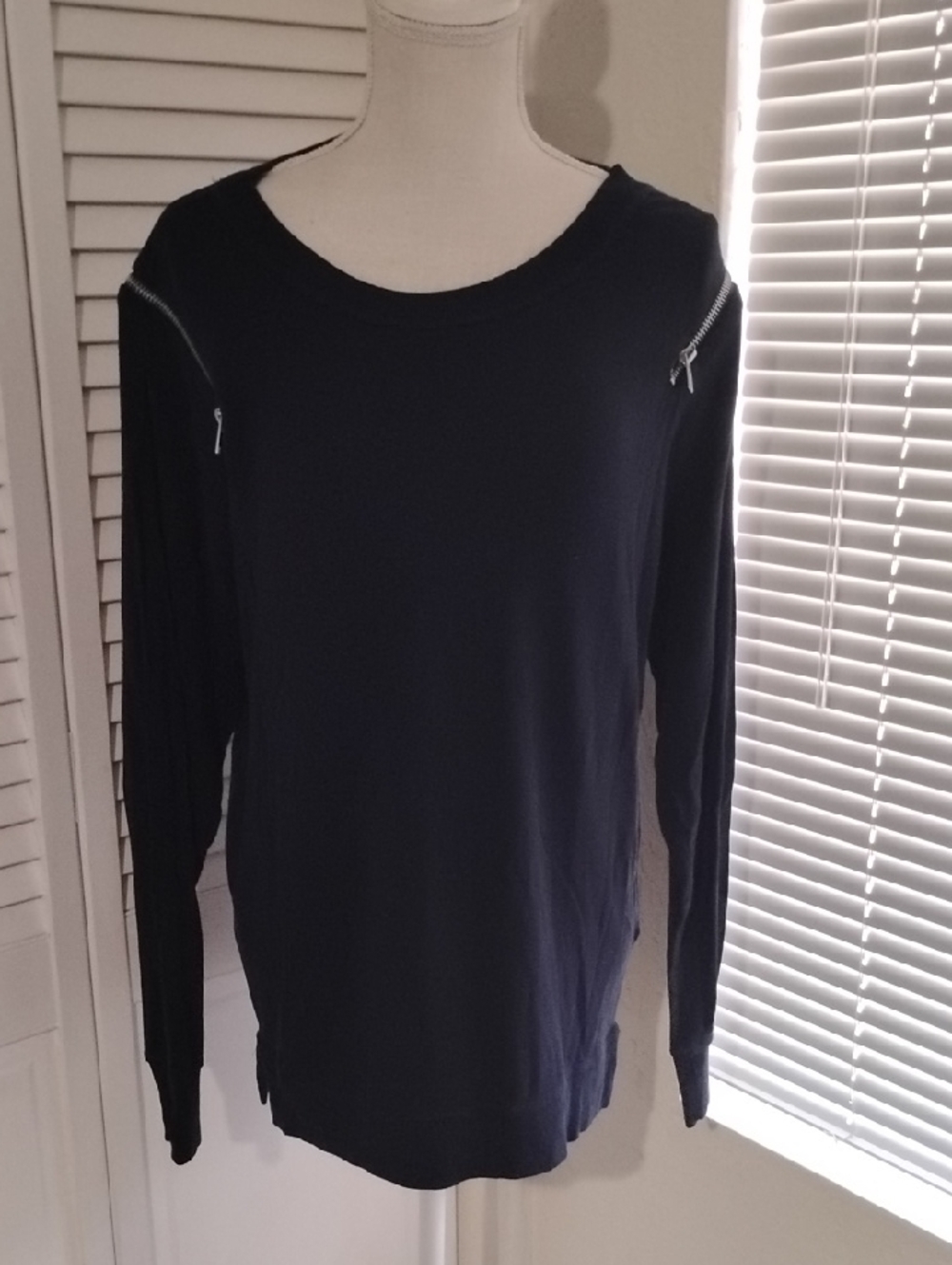 Philosophy Navy Crewneck Sweater with Shoulder Zips